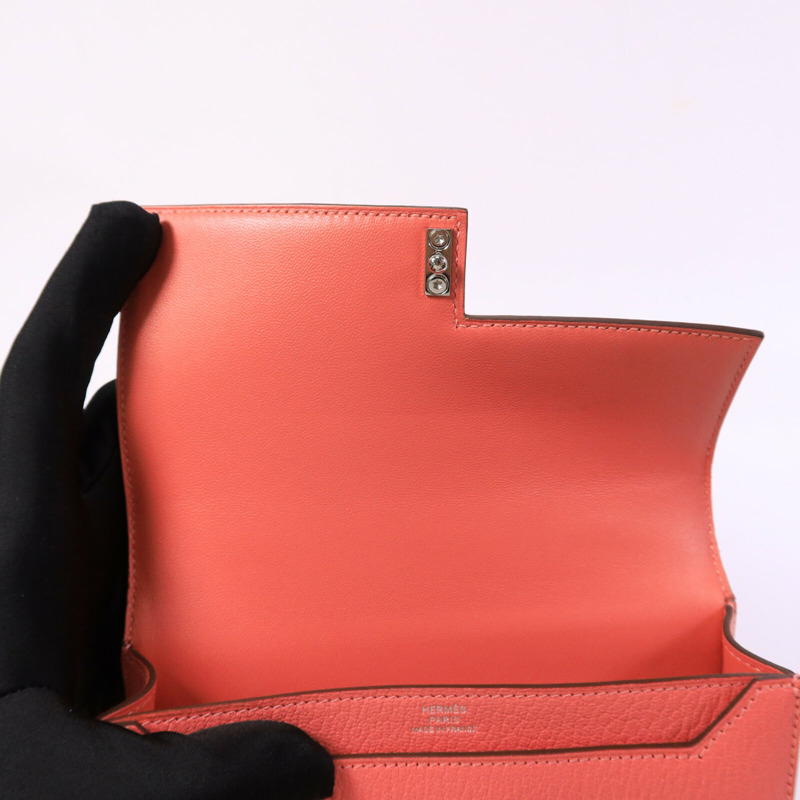 HERMES Chevre皮革Verrou Mini鏈帶肩背袋Rose Lipstick-14