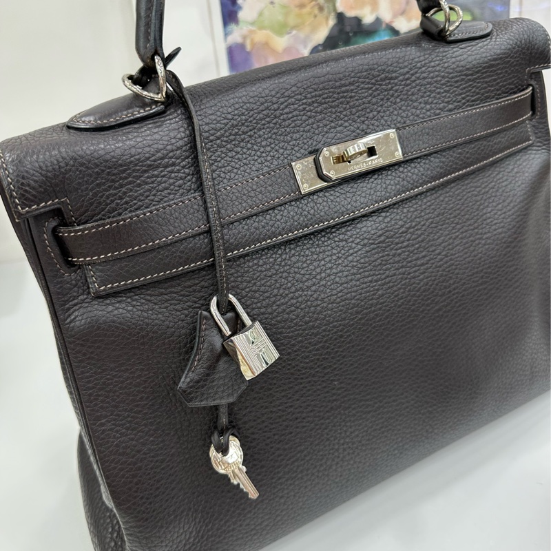 Hermes 愛馬仕 kelly32 深卡色銀扣 togo皮 框E-5