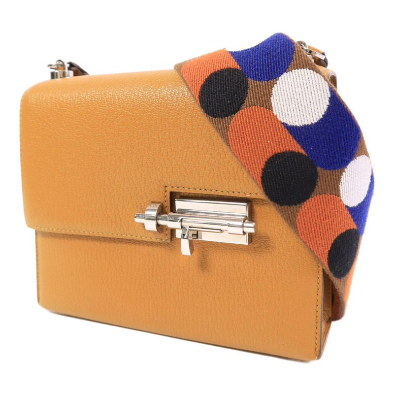 HERMES Chevre皮革Verrou Mini肩背袋Caramel-2