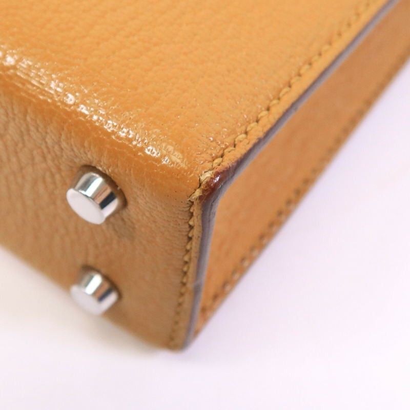 HERMES Chevre皮革Verrou Mini肩背袋Caramel-10