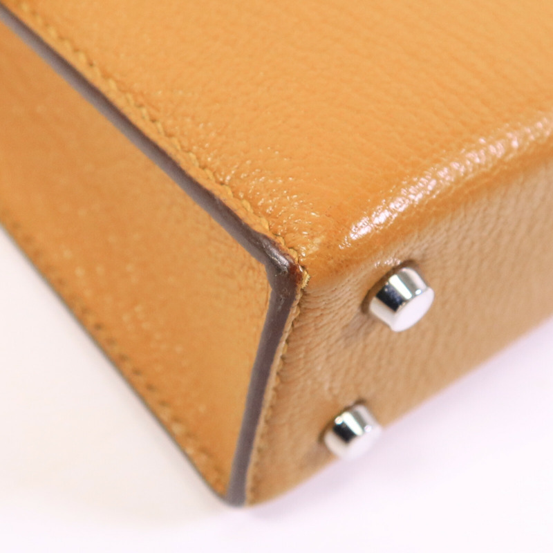 HERMES Chevre皮革Verrou Mini肩背袋Caramel-11