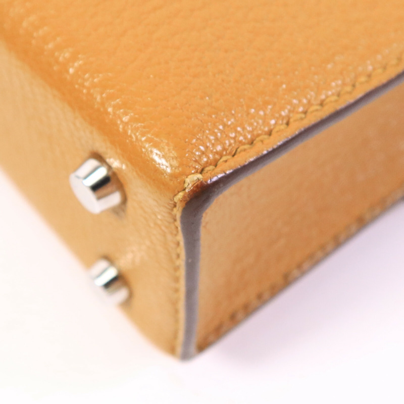 HERMES Chevre皮革Verrou Mini肩背袋Caramel-12