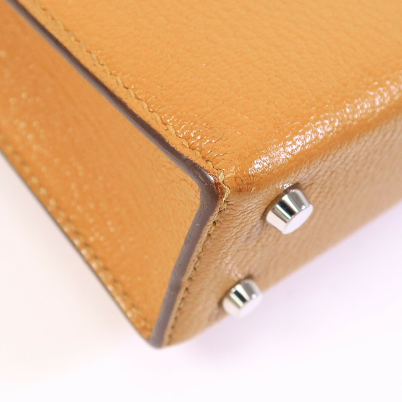 HERMES Chevre皮革Verrou Mini肩背袋Caramel-13
