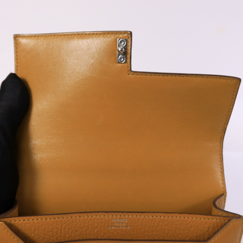 HERMES Chevre皮革Verrou Mini肩背袋Caramel-14