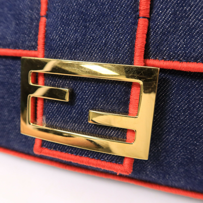 FENDI 牛仔布Bagutte Large手挽肩背兩用袋-6