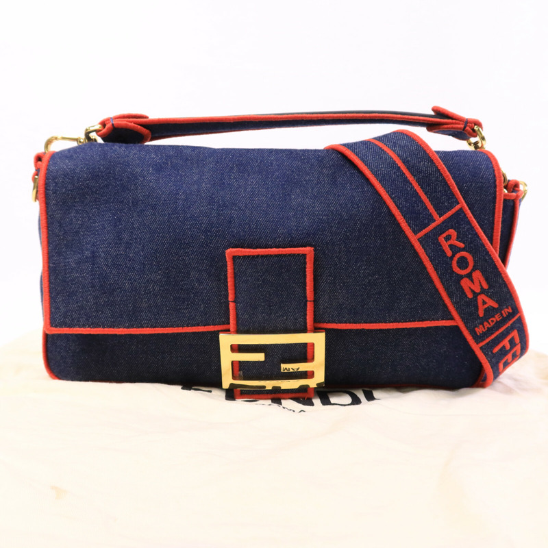FENDI 牛仔布Bagutte Large手挽肩背兩用袋-9