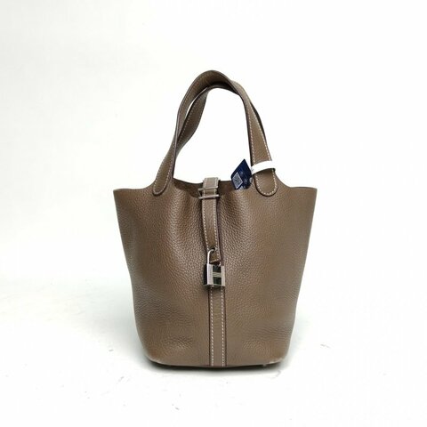 HERMES Picotin18菜籃子18大象灰TC皮A刻銀扣肩背包