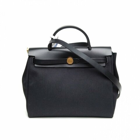 HERMES Herbag3189黑色帆布Z刻金扣肩背包