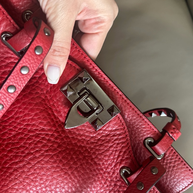 Valentino Rockstud牛皮紅色卯釘肩背包 附側背帶-2