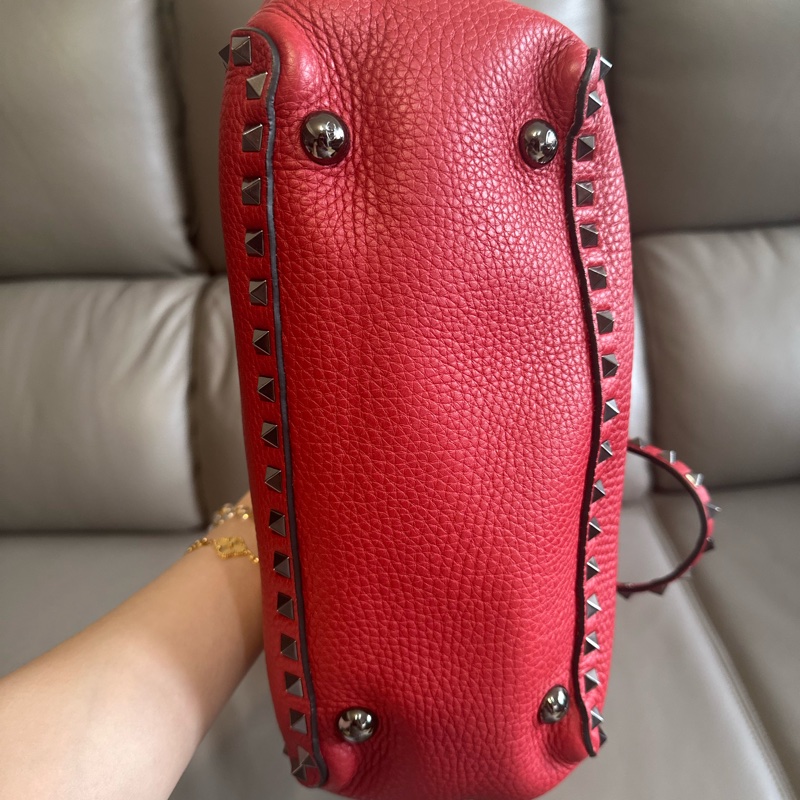 Valentino Rockstud牛皮紅色卯釘肩背包 附側背帶-8