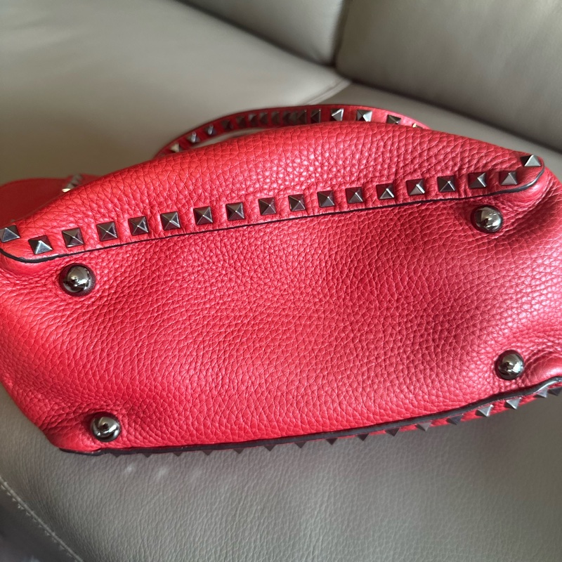 Valentino Rockstud牛皮紅色卯釘肩背包 附側背帶-9