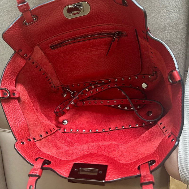 Valentino Rockstud牛皮紅色卯釘肩背包 附側背帶-10