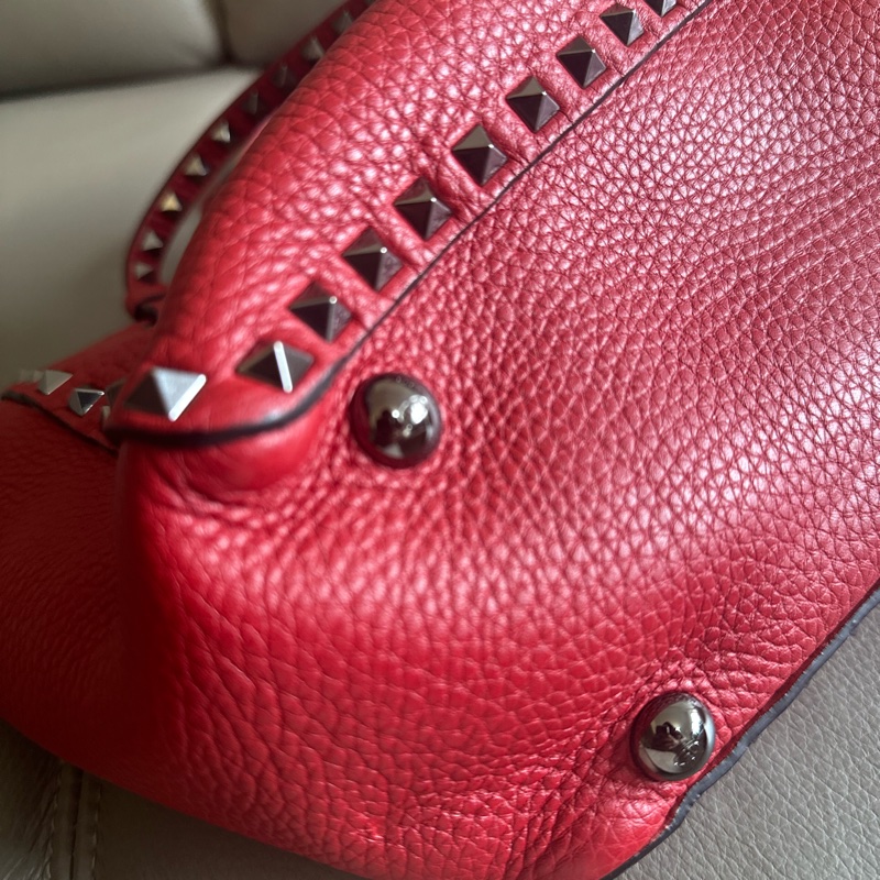 Valentino Rockstud牛皮紅色卯釘肩背包 附側背帶-12