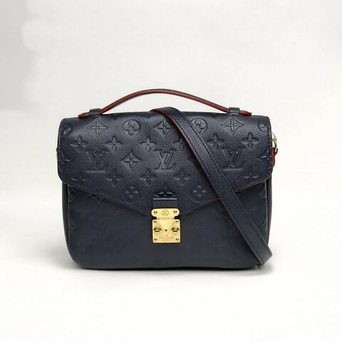 LOUIS VUITTON MetisPochette郵差包墨藍色牛皮金扣2018老花壓紋肩背包