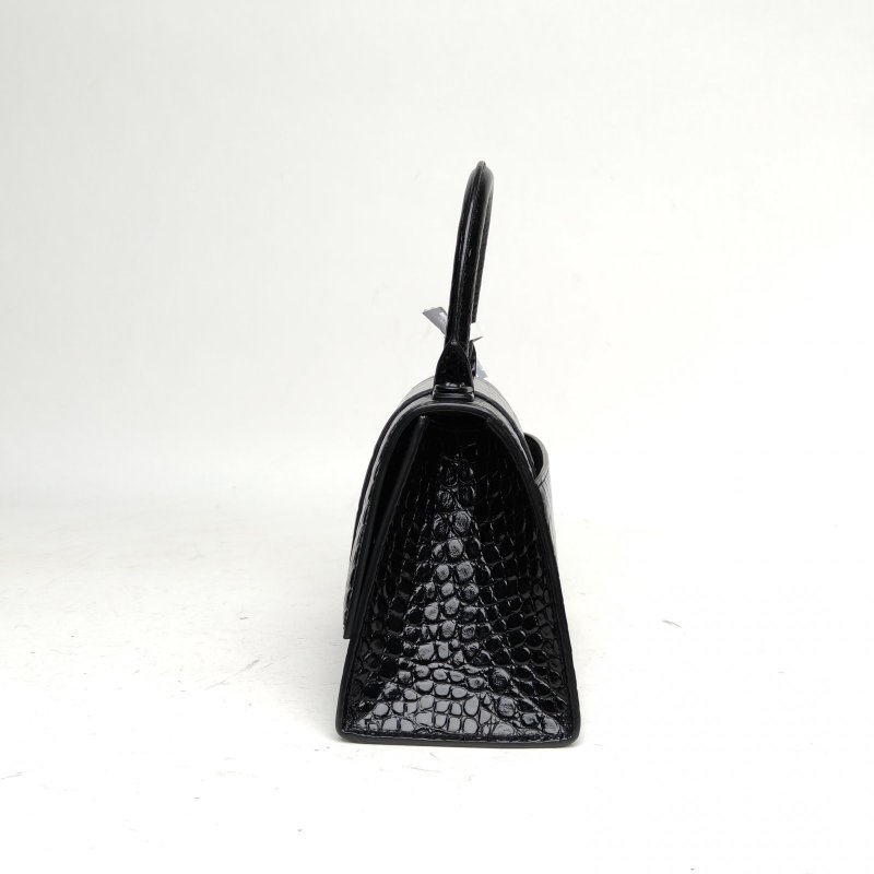 BALENCIAGA 鱷魚壓紋Hourglass沙漏手袋S碼黑扣黑色牛皮肩背包-1