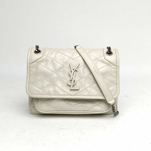 SAINT LAURENT NikiMini21D扣白色牛皮白扣肩背包