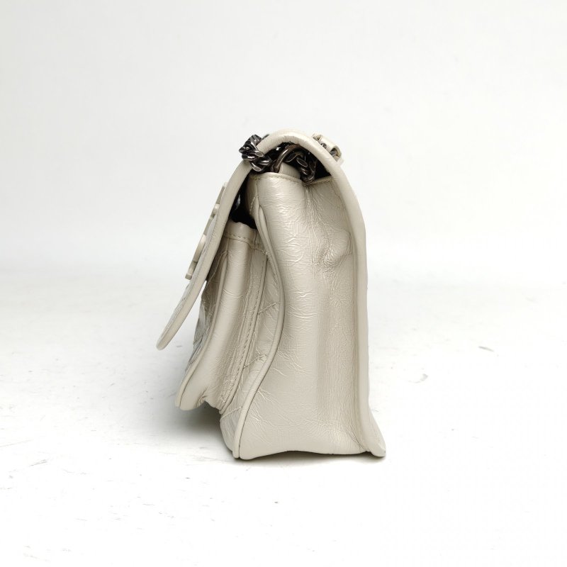 SAINT LAURENT NikiMini21D扣白色牛皮白扣肩背包-1