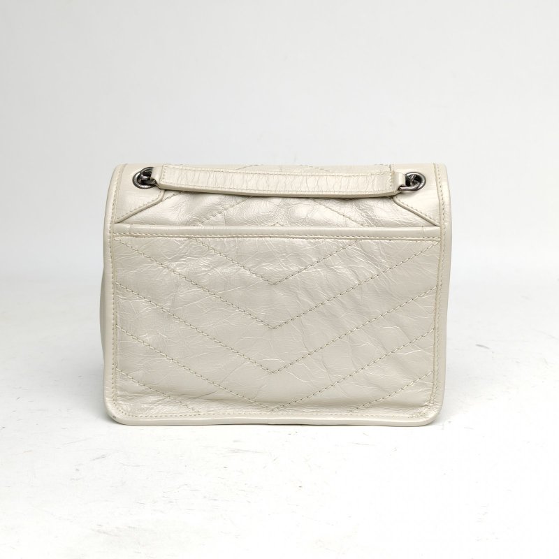 SAINT LAURENT NikiMini21D扣白色牛皮白扣肩背包-2