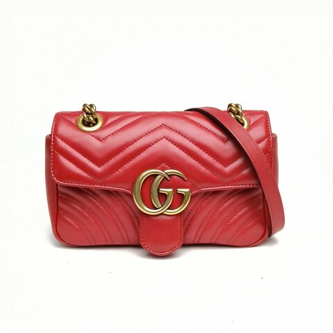 GUCCI GGMarmont肩背包Mini22紅色牛皮金扣肩背包