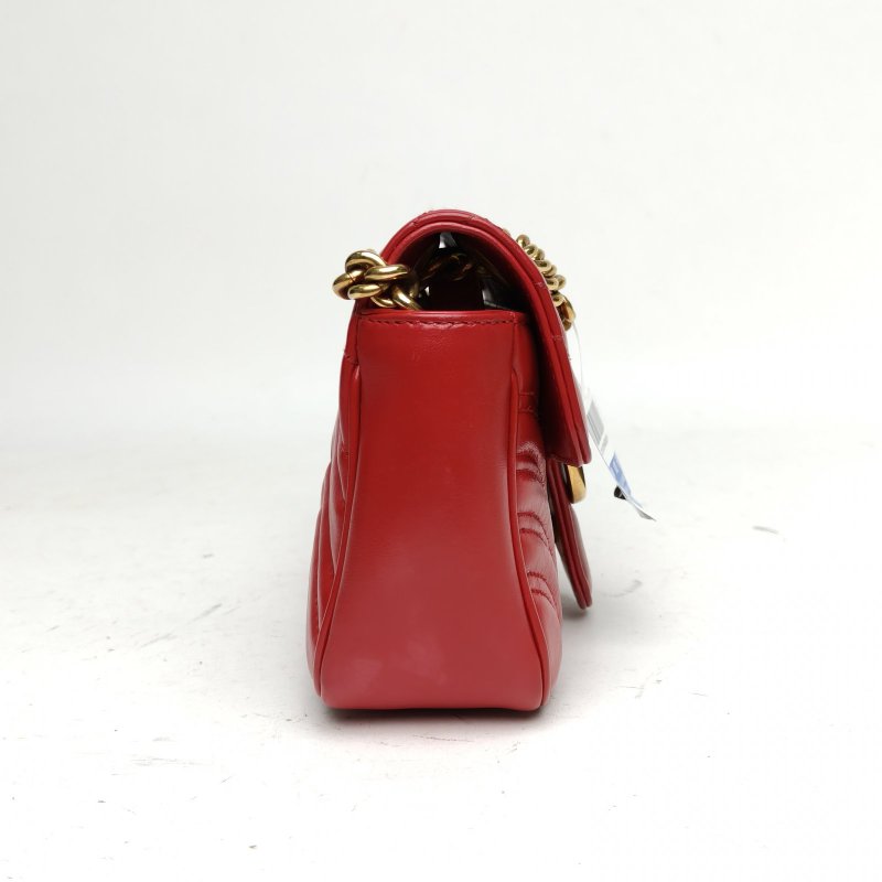 GUCCI GGMarmont肩背包Mini22紅色牛皮金扣肩背包-3