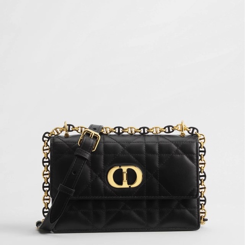 【極致優雅】Dior Miss Caro 黑色羊皮金釦鏈帶包 (中號/18cm)｜近全新 附購證正本｜專櫃在售10萬