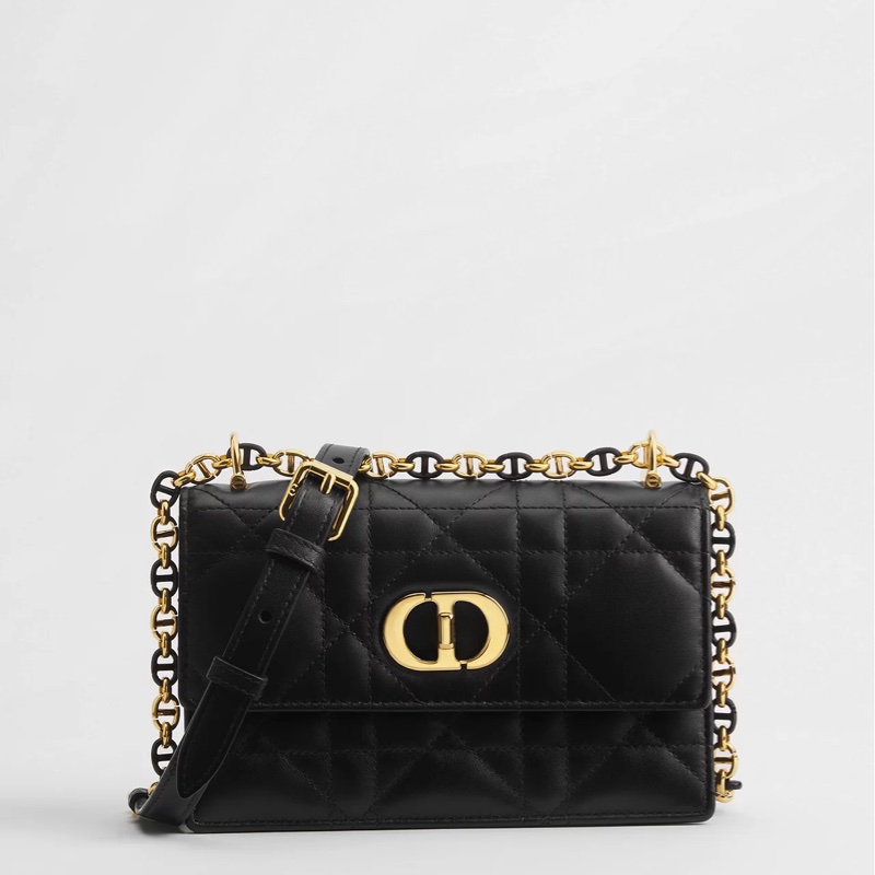 【極致優雅】Dior Miss Caro 黑色羊皮金釦鏈帶包 (中號/18cm)｜近全新 附購證正本｜專櫃在售10萬-0