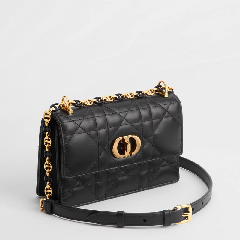 【極致優雅】Dior Miss Caro 黑色羊皮金釦鏈帶包 (中號/18cm)｜近全新 附購證正本｜專櫃在售10萬-1