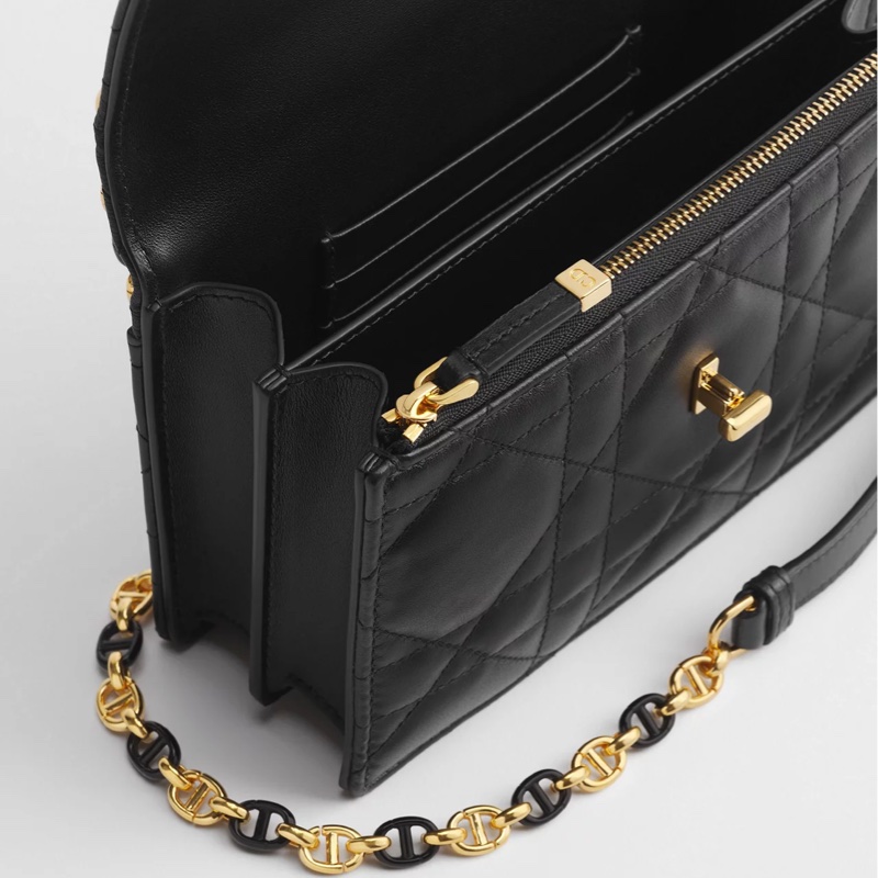 【極致優雅】Dior Miss Caro 黑色羊皮金釦鏈帶包 (中號/18cm)｜近全新 附購證正本｜專櫃在售10萬-2