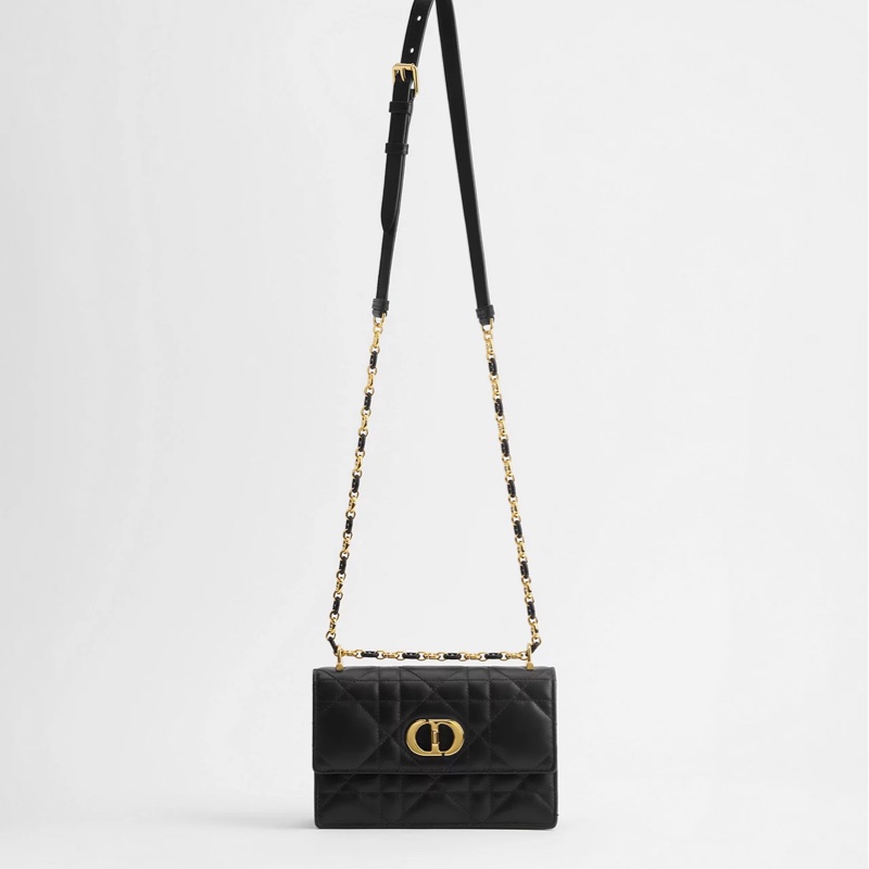 【極致優雅】Dior Miss Caro 黑色羊皮金釦鏈帶包 (中號/18cm)｜近全新 附購證正本｜專櫃在售10萬-25