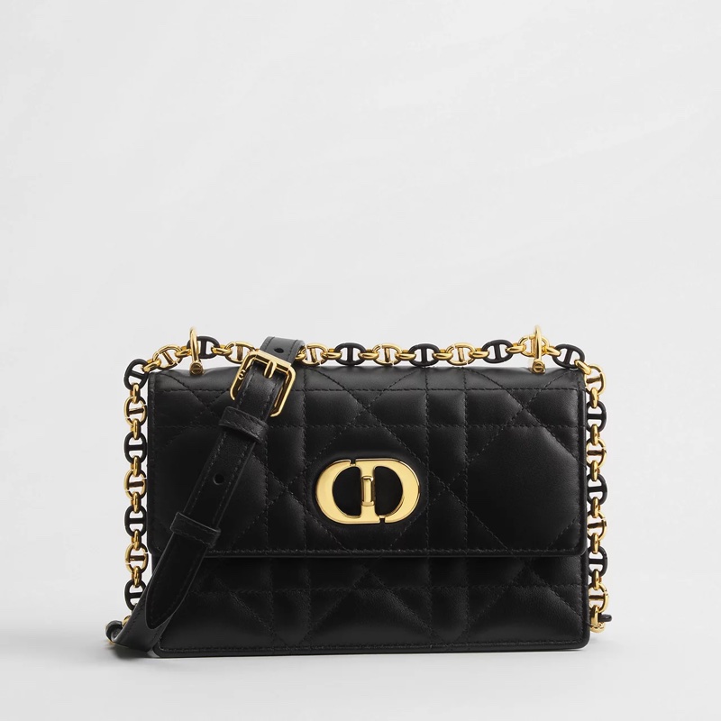 【極致優雅】Dior Miss Caro 黑色羊皮金釦鏈帶包 (中號/18cm)｜近全新 附購證正本｜專櫃在售10萬-26