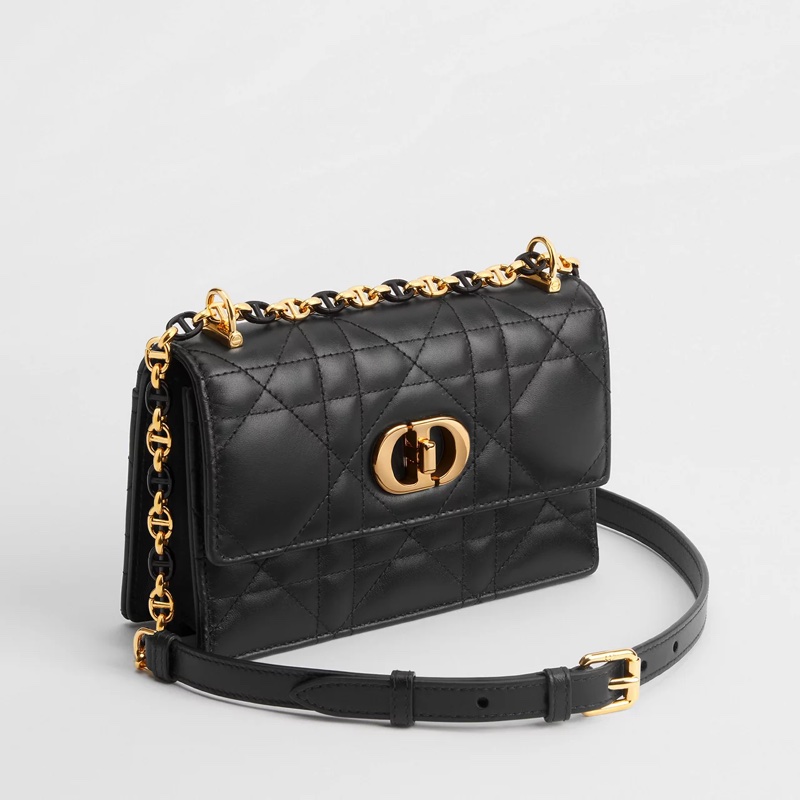 【極致優雅】Dior Miss Caro 黑色羊皮金釦鏈帶包 (中號/18cm)｜近全新 附購證正本｜專櫃在售10萬-27