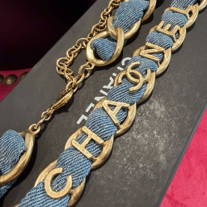 CHANEL 單寧皮穿鏈腰鏈 藍-0