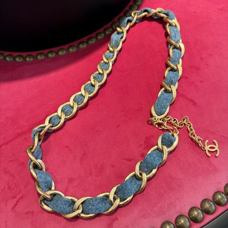 CHANEL 單寧皮穿鏈腰鏈 藍-1