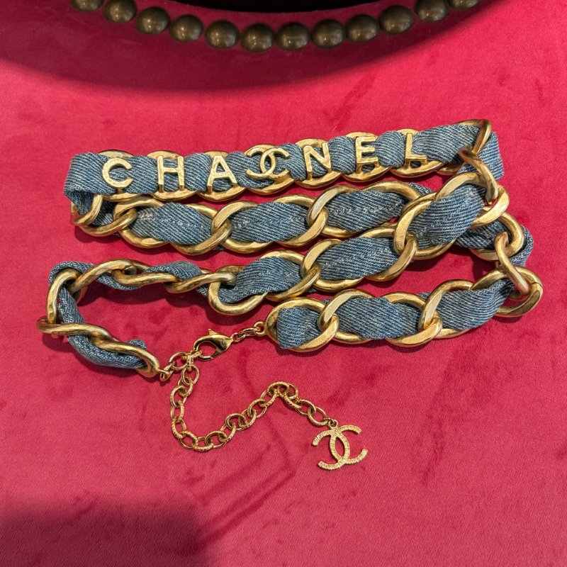 CHANEL 單寧皮穿鏈腰鏈 藍-2