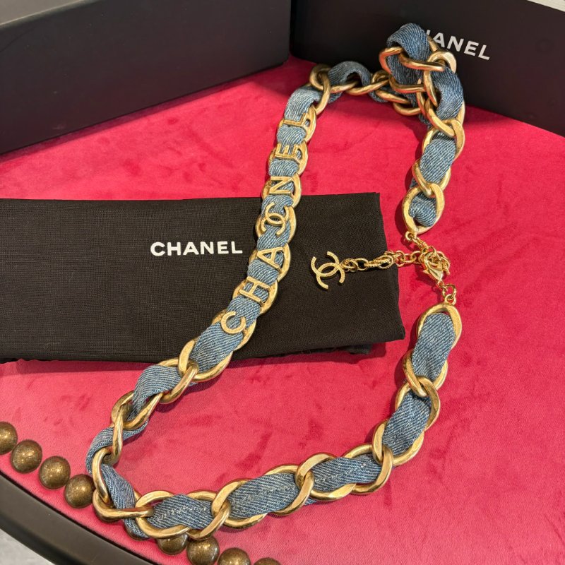 CHANEL 單寧皮穿鏈腰鏈 藍-3