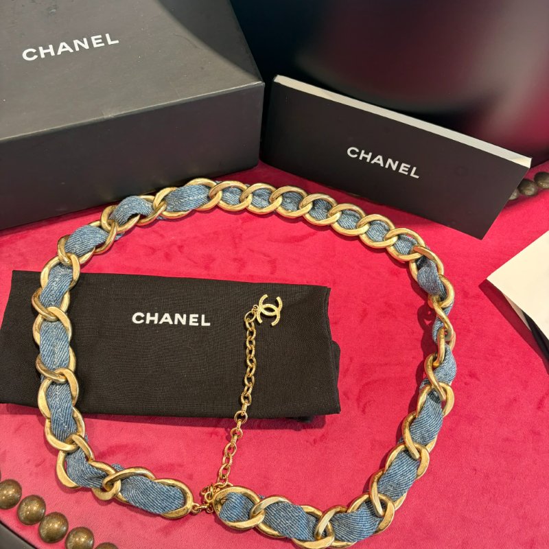 CHANEL 單寧皮穿鏈腰鏈 藍-4