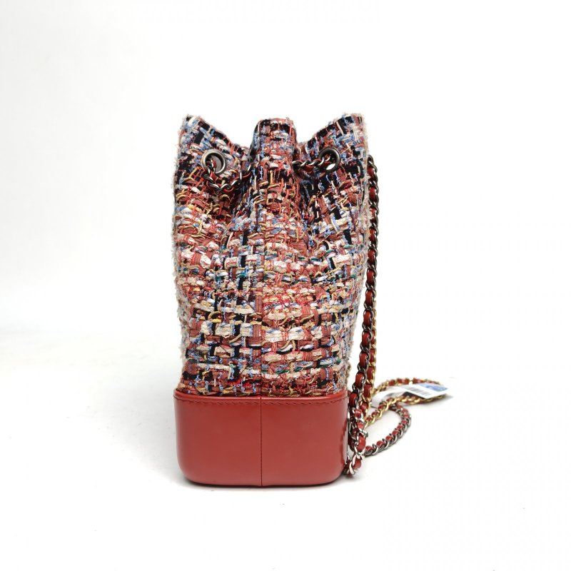 CHANEL GABRIELLE流浪雙肩包小號22.5紅色25開毛呢金銀扣肩背包-1