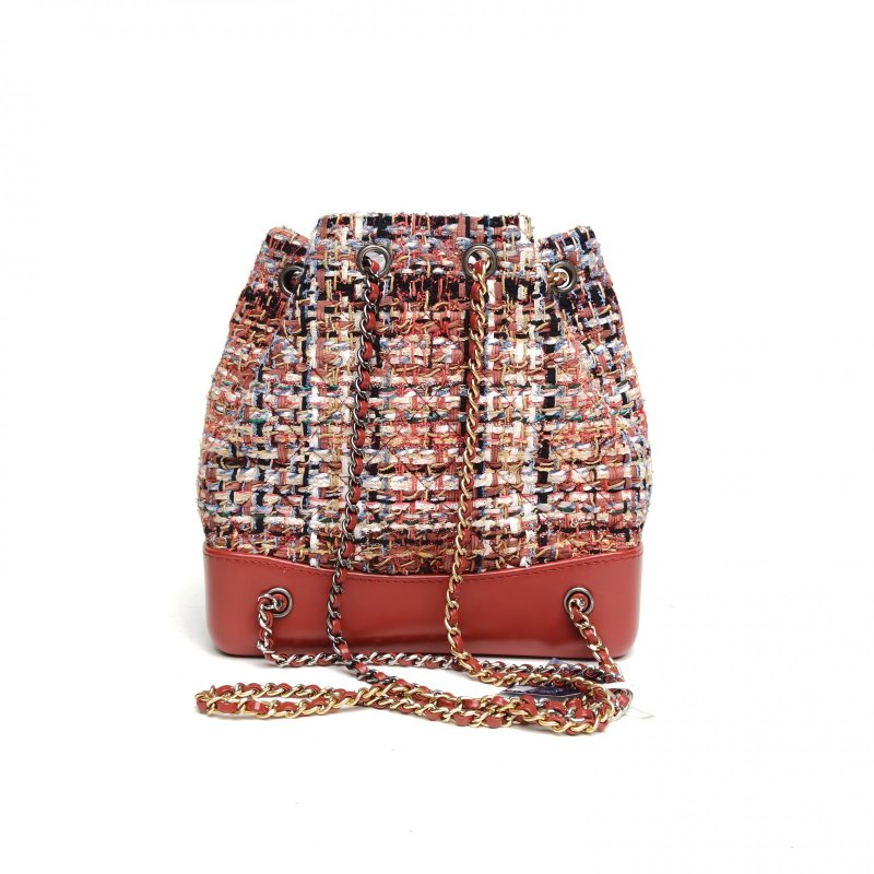 CHANEL GABRIELLE流浪雙肩包小號22.5紅色25開毛呢金銀扣肩背包-2