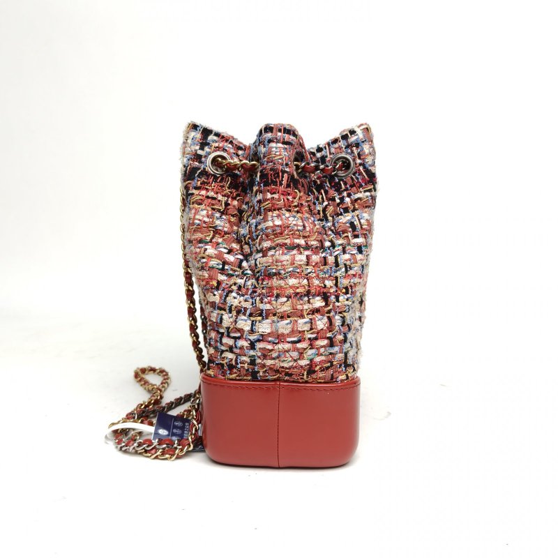 CHANEL GABRIELLE流浪雙肩包小號22.5紅色25開毛呢金銀扣肩背包-3