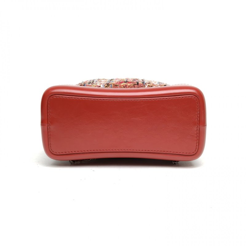 CHANEL GABRIELLE流浪雙肩包小號22.5紅色25開毛呢金銀扣肩背包-4