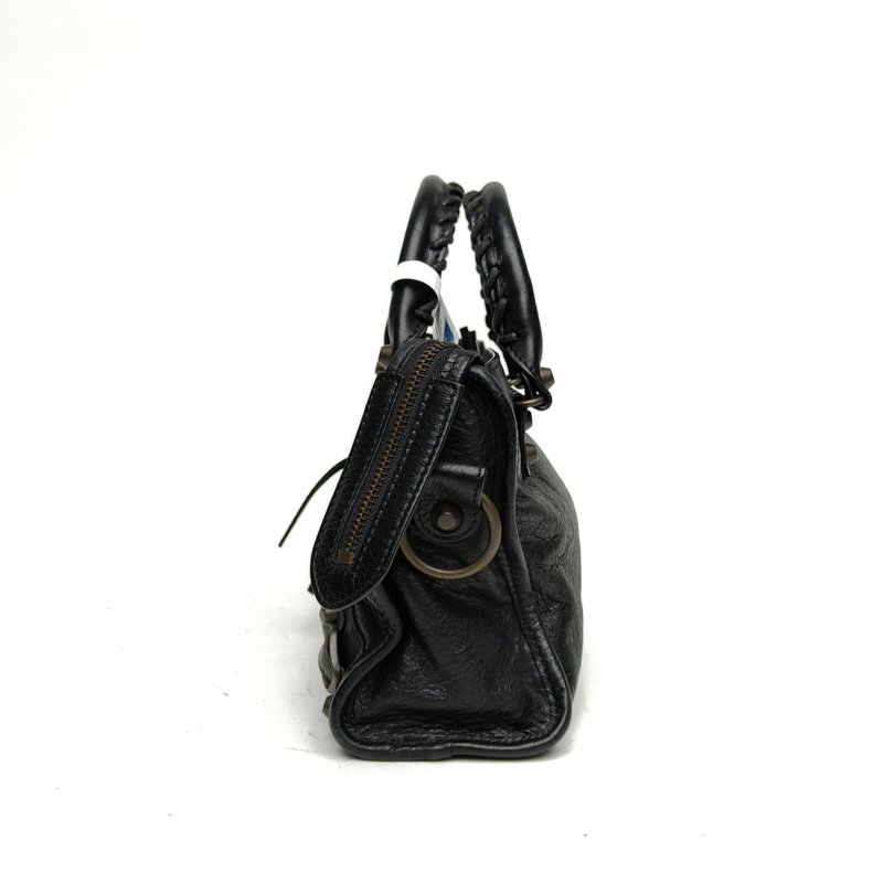 BALENCIAGA CityMini24機車包黑色羊皮鎢鋼扣肩背包-1