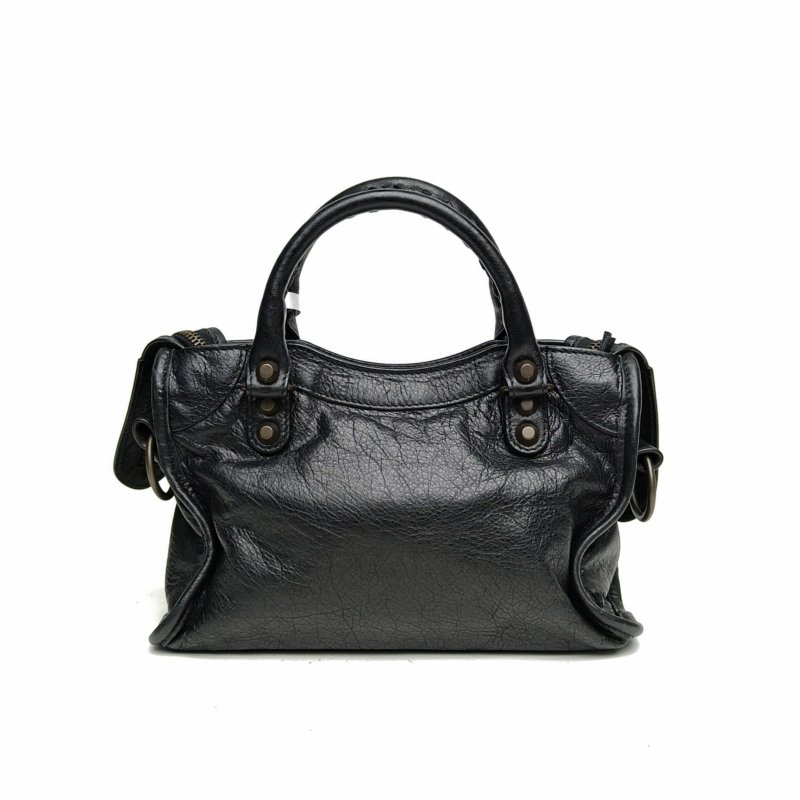 BALENCIAGA CityMini24機車包黑色羊皮鎢鋼扣肩背包-2