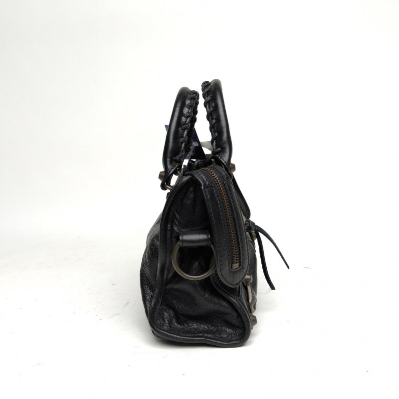 BALENCIAGA CityMini24機車包黑色羊皮鎢鋼扣肩背包-3