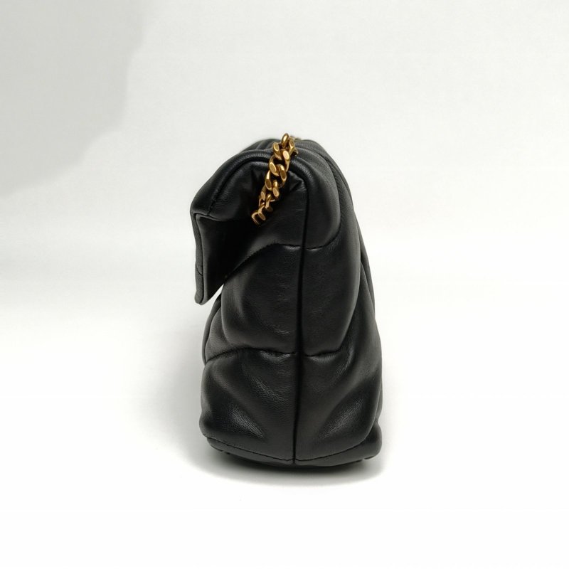 SAINT LAURENT Puffer雲朵包Mini23黑色羊皮金扣肩背包-3