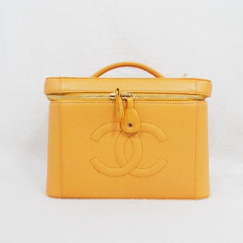 CHANEL Vintage Caviar Vanity Case 琥珀黃荔枝皮化妝箱