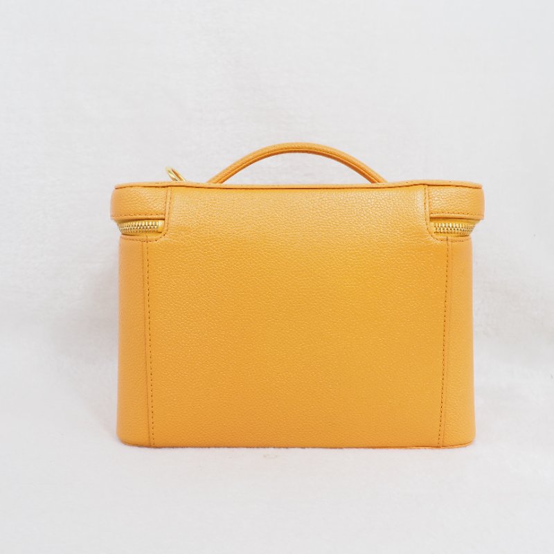 CHANEL Vintage Caviar Vanity Case 琥珀黃荔枝皮化妝箱-1