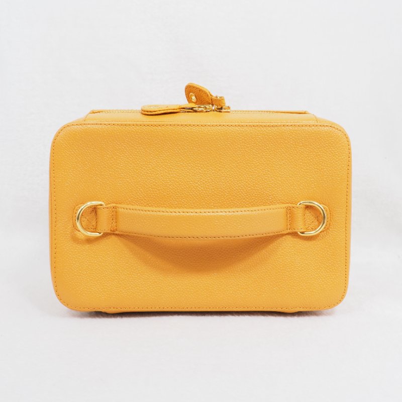 CHANEL Vintage Caviar Vanity Case 琥珀黃荔枝皮化妝箱-4