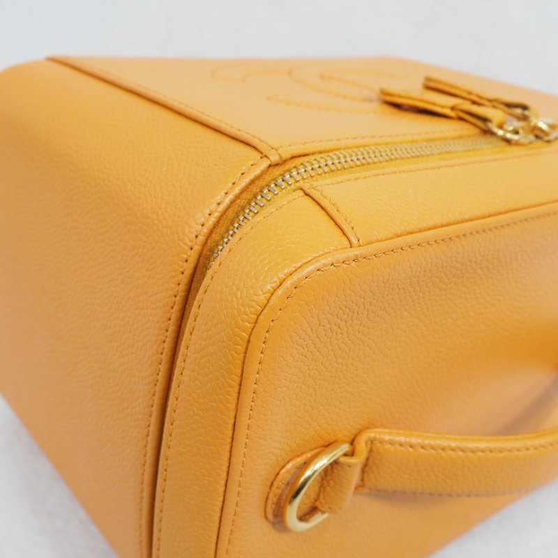 CHANEL Vintage Caviar Vanity Case 琥珀黃荔枝皮化妝箱-10