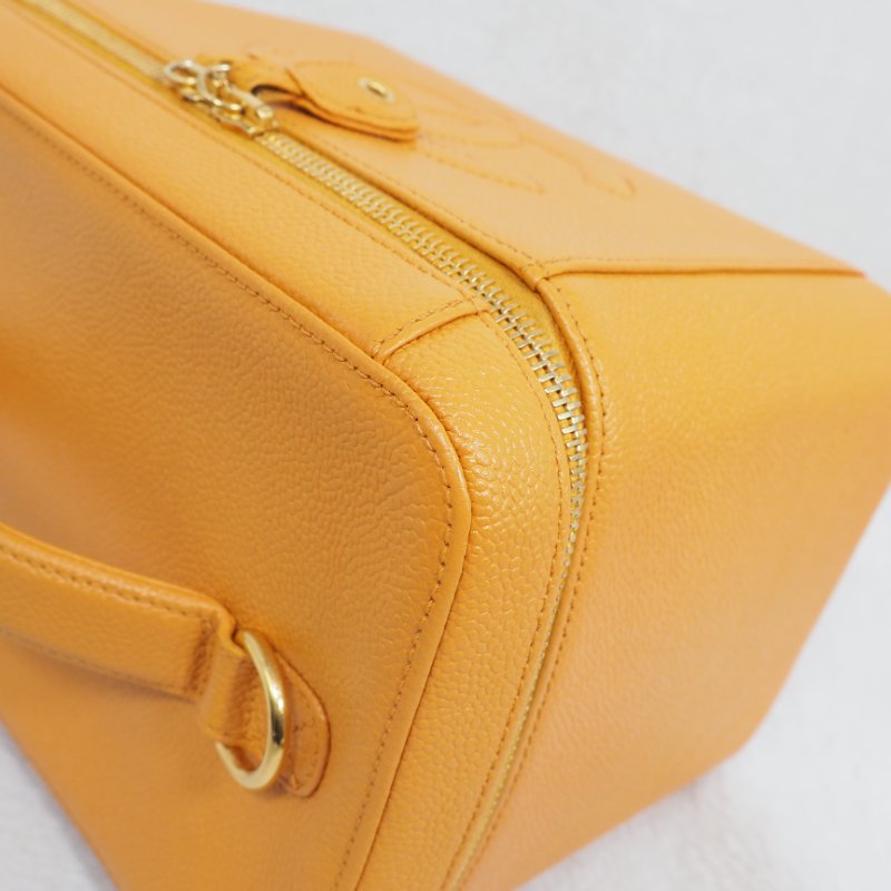 CHANEL Vintage Caviar Vanity Case 琥珀黃荔枝皮化妝箱-11
