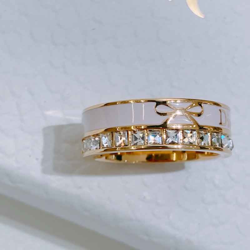 TW4813	Dior 迪奧蝴蝶結圓形戒指 Night Code Ring L Size Crystals and Rose Songe Lacquer-2
